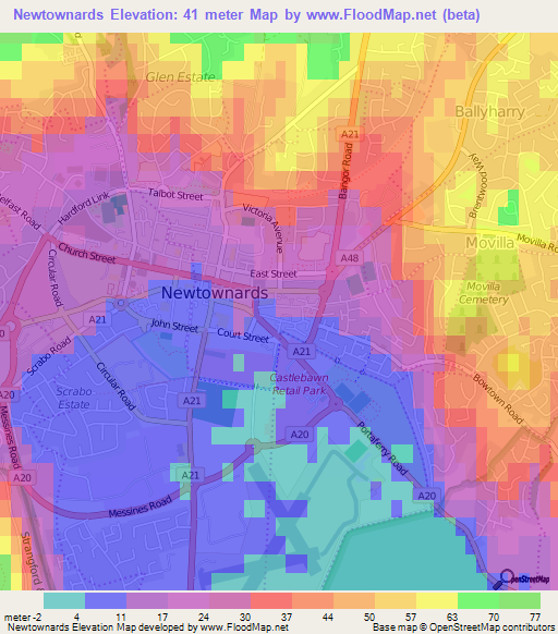 Newtownards,UK Elevation Map