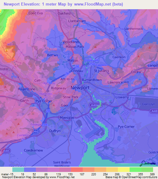 Newport,UK Elevation Map