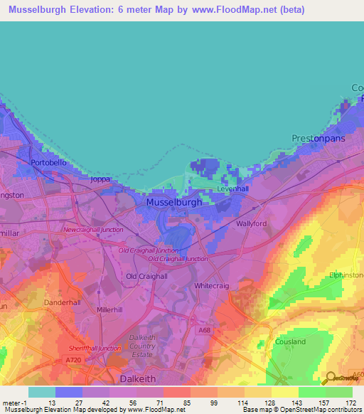 Musselburgh,UK Elevation Map