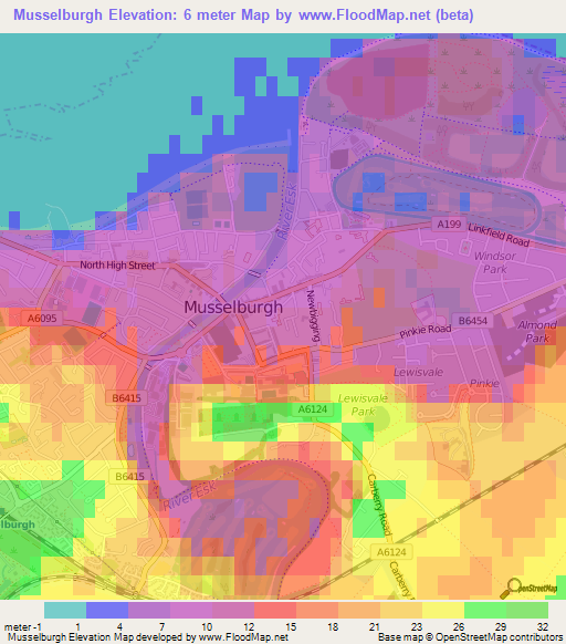 Musselburgh,UK Elevation Map