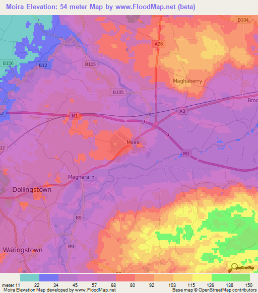 Moira,UK Elevation Map