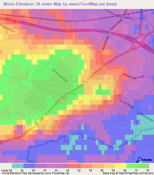 Moira,UK Elevation Map