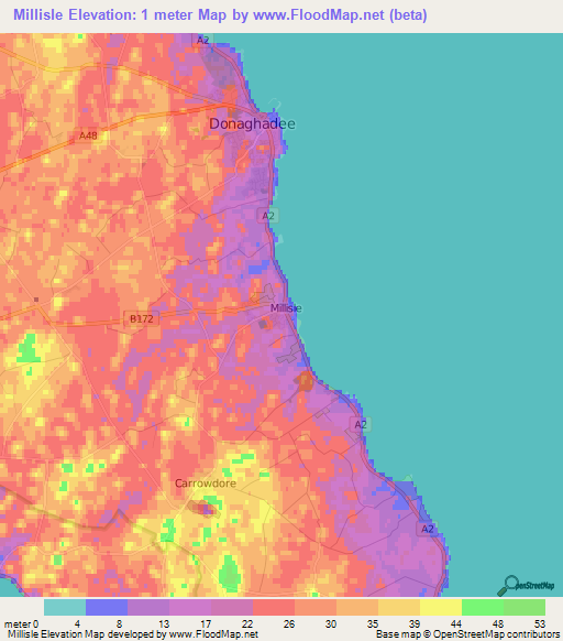 Millisle,UK Elevation Map