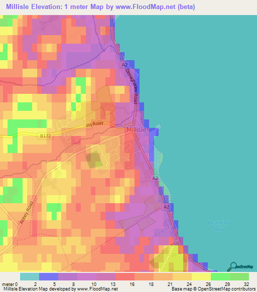 Millisle,UK Elevation Map