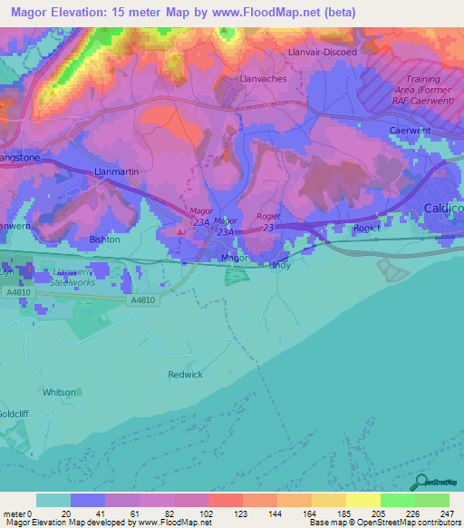 Magor,UK Elevation Map