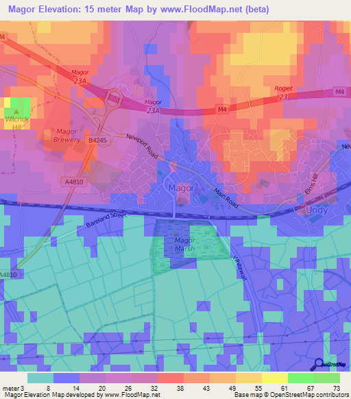 Magor,UK Elevation Map