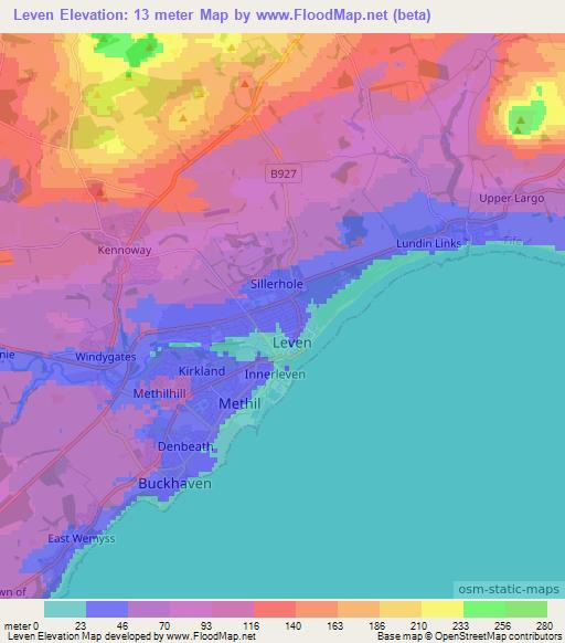 Leven,UK Elevation Map