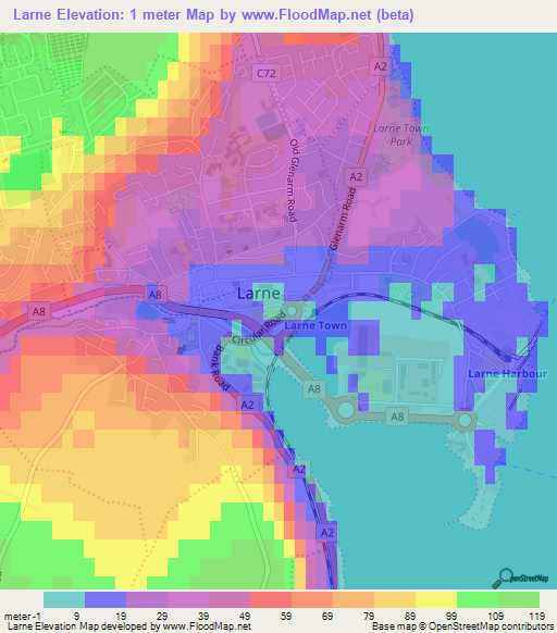 Elevation of Larne,UK Elevation Map, Topography, Contour
