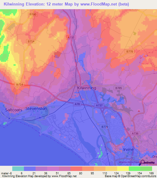 Kilwinning,UK Elevation Map