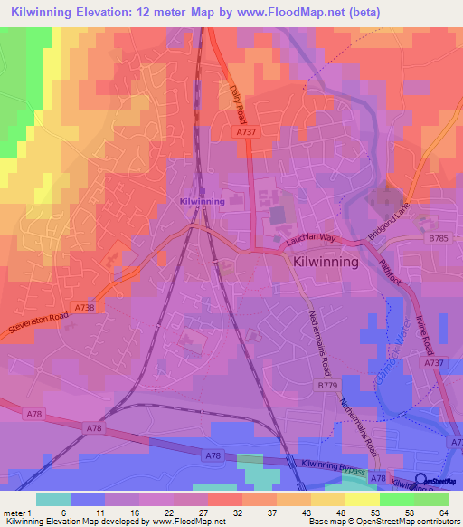 Kilwinning,UK Elevation Map