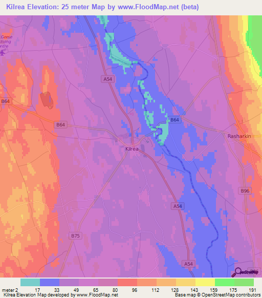 Kilrea,UK Elevation Map