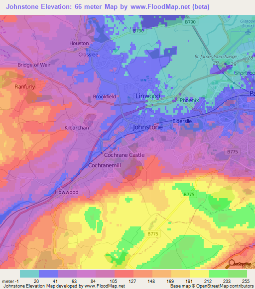 Johnstone,UK Elevation Map