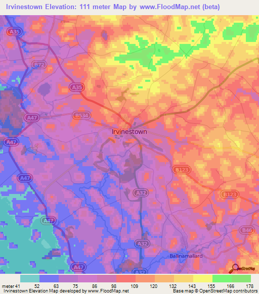 Irvinestown,UK Elevation Map