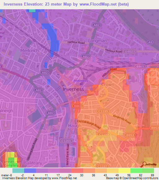 Inverness,UK Elevation Map