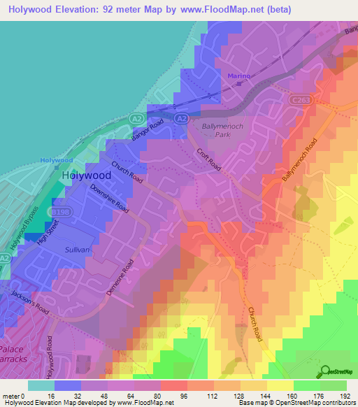 Holywood,UK Elevation Map