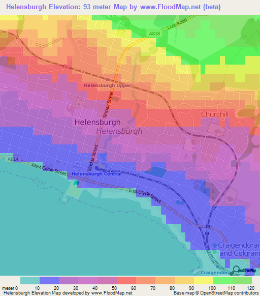 Helensburgh,UK Elevation Map