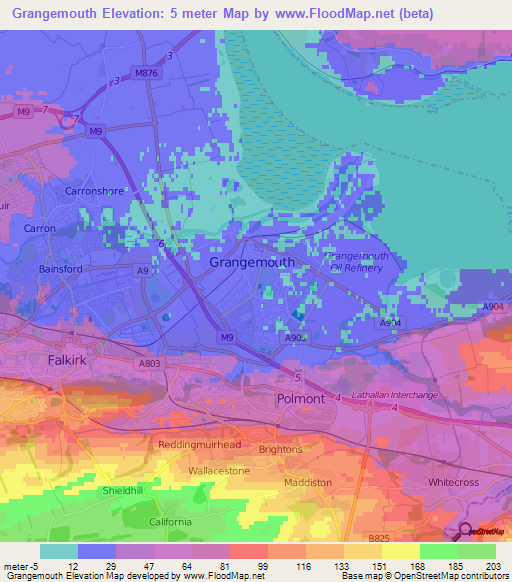 Elevation of Grangemouth,UK Elevation Map, Topography, Contour