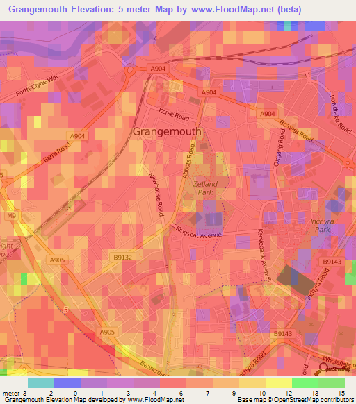 Grangemouth,UK Elevation Map