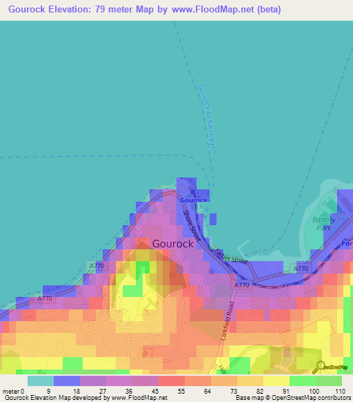 Elevation of Gourock,UK Elevation Map, Topography, Contour