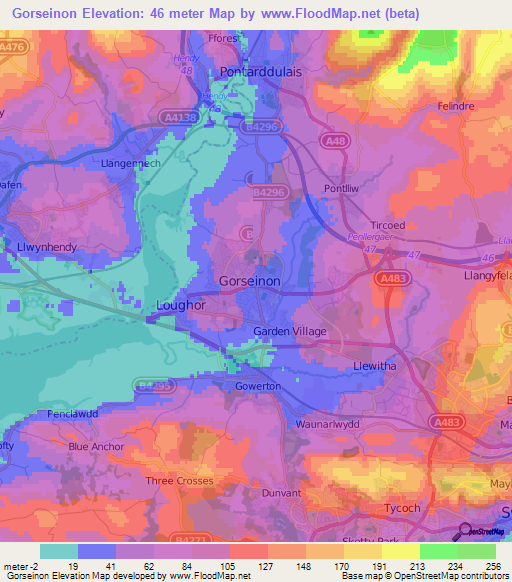 Gorseinon,UK Elevation Map