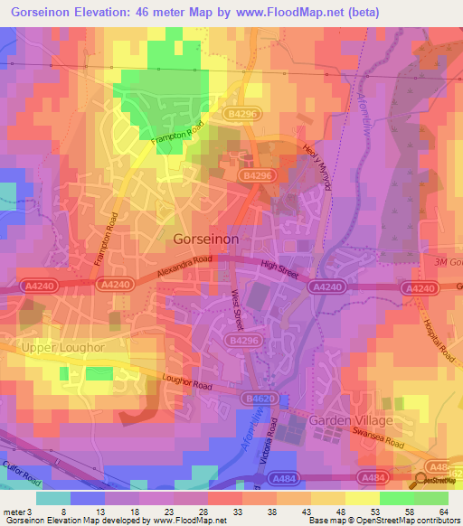 Gorseinon,UK Elevation Map