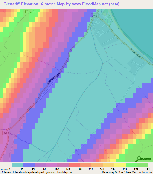 Glenariff,UK Elevation Map