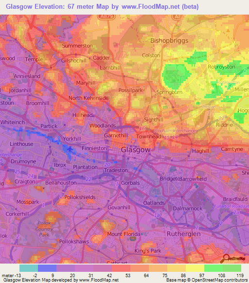 Glasgow,UK Elevation Map