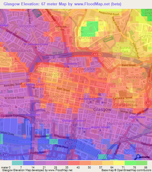 Glasgow,UK Elevation Map