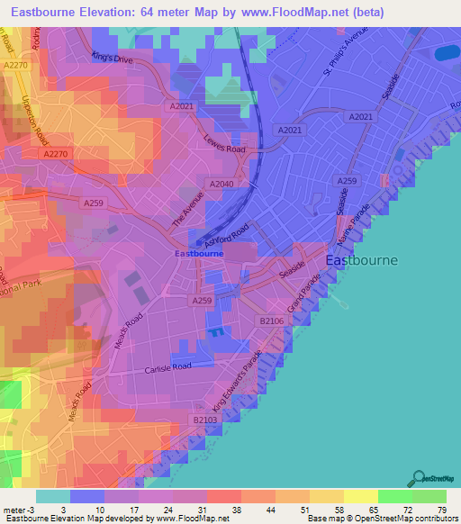 Eastbourne,UK Elevation Map