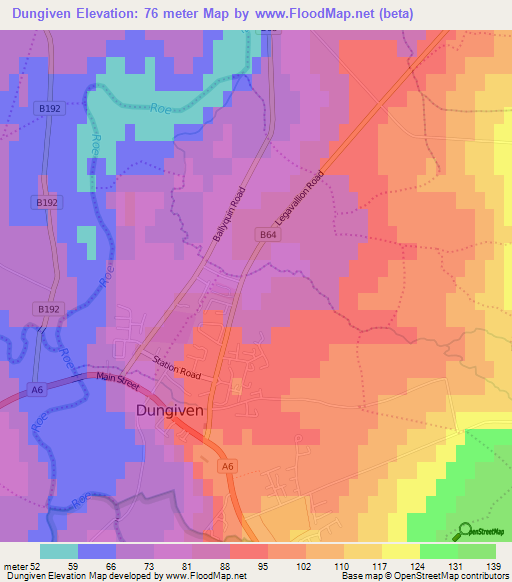 Dungiven,UK Elevation Map