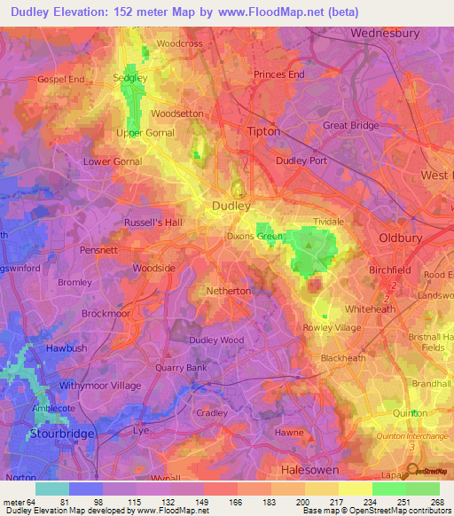 Dudley,UK Elevation Map