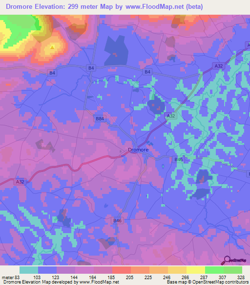 Dromore,UK Elevation Map