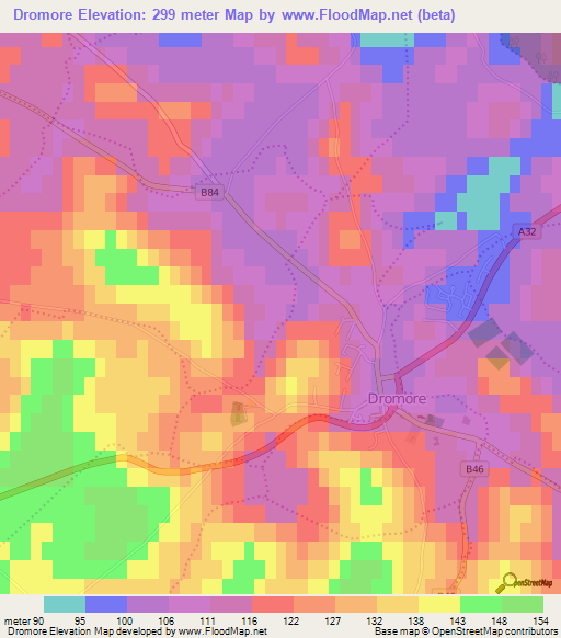 Dromore,UK Elevation Map