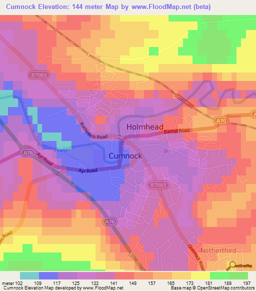 Cumnock,UK Elevation Map