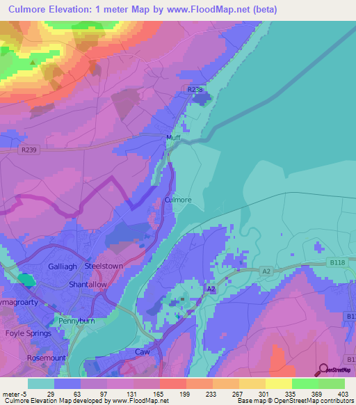 Culmore,UK Elevation Map