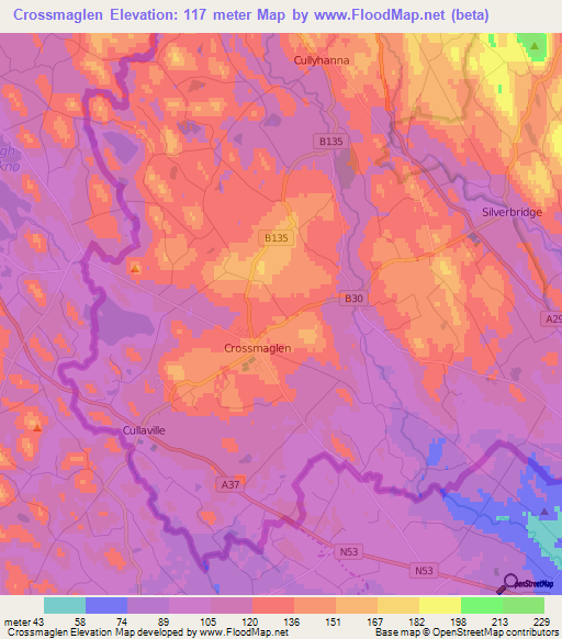 Crossmaglen,UK Elevation Map