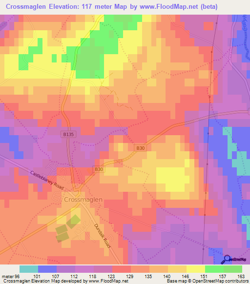Crossmaglen,UK Elevation Map