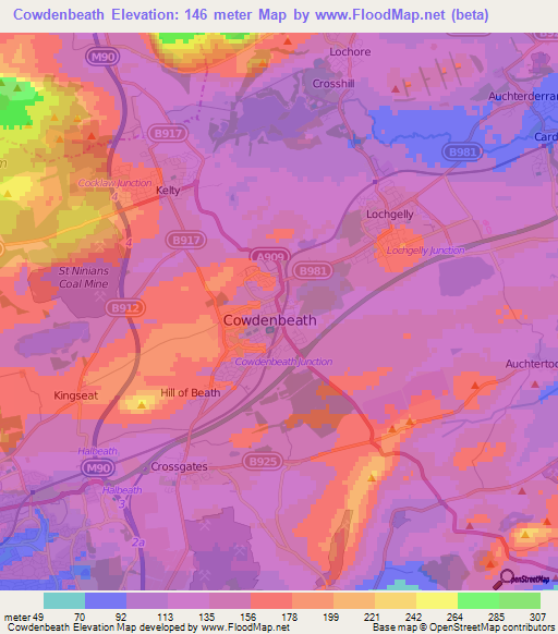 Cowdenbeath,UK Elevation Map