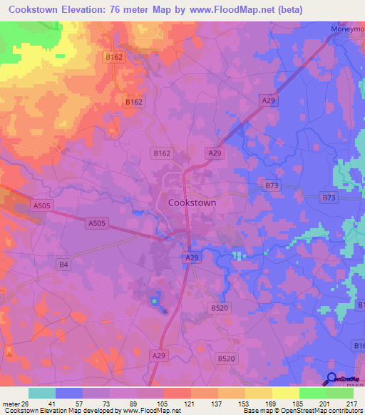 Cookstown,UK Elevation Map