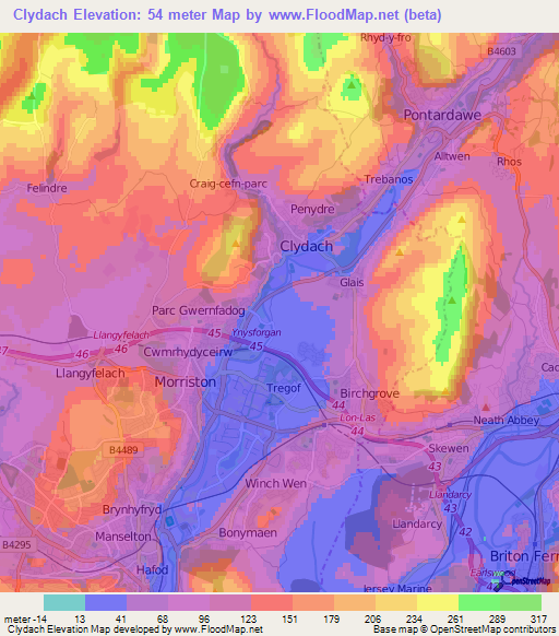 Clydach,UK Elevation Map