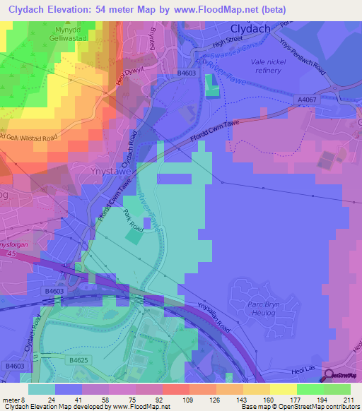 Clydach,UK Elevation Map