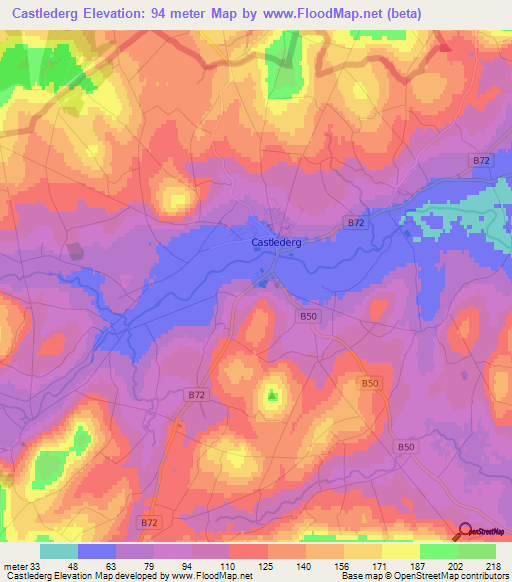 Castlederg,UK Elevation Map