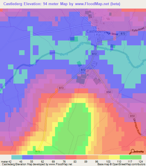 Castlederg,UK Elevation Map