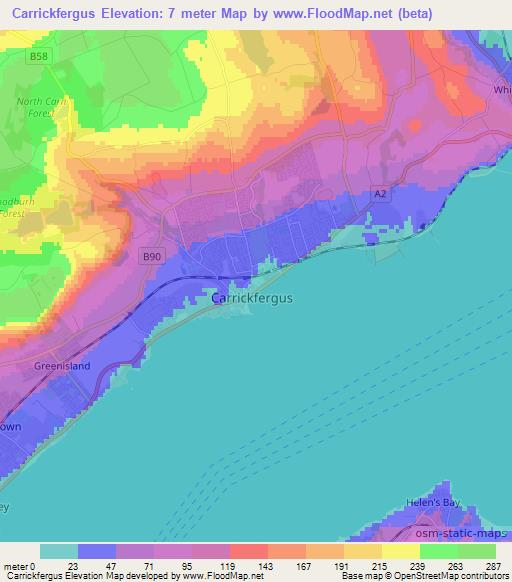 Carrickfergus,UK Elevation Map