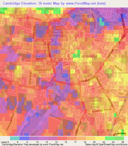 Cambridge,UK Elevation Map