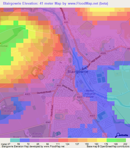 Blairgowrie,UK Elevation Map