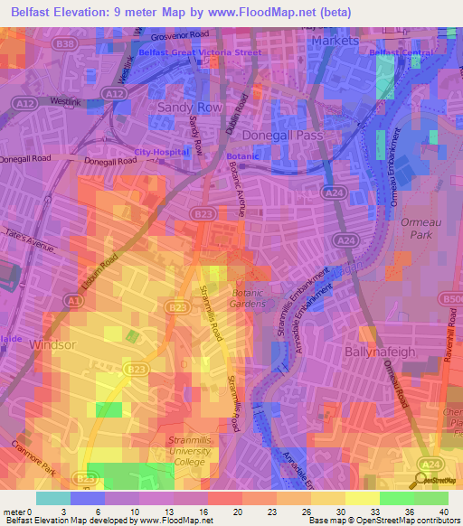 Belfast,UK Elevation Map