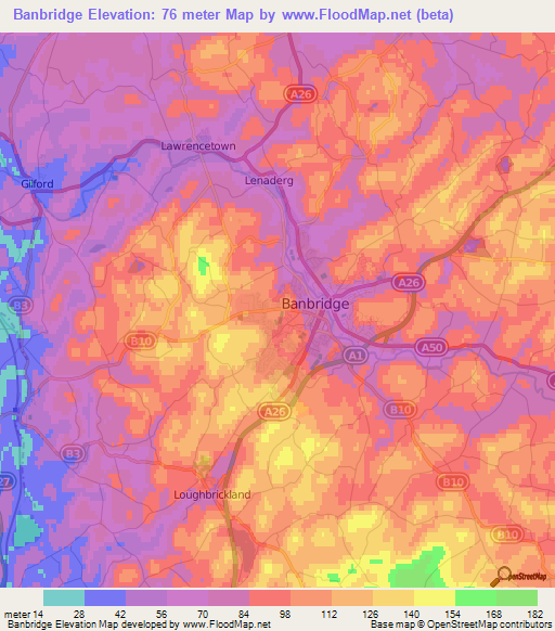 Banbridge,UK Elevation Map