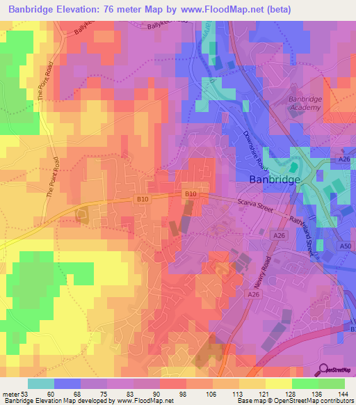 Banbridge,UK Elevation Map