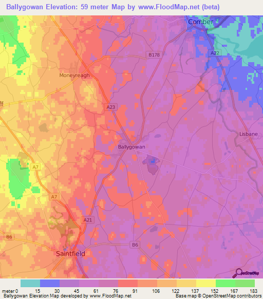 Ballygowan,UK Elevation Map